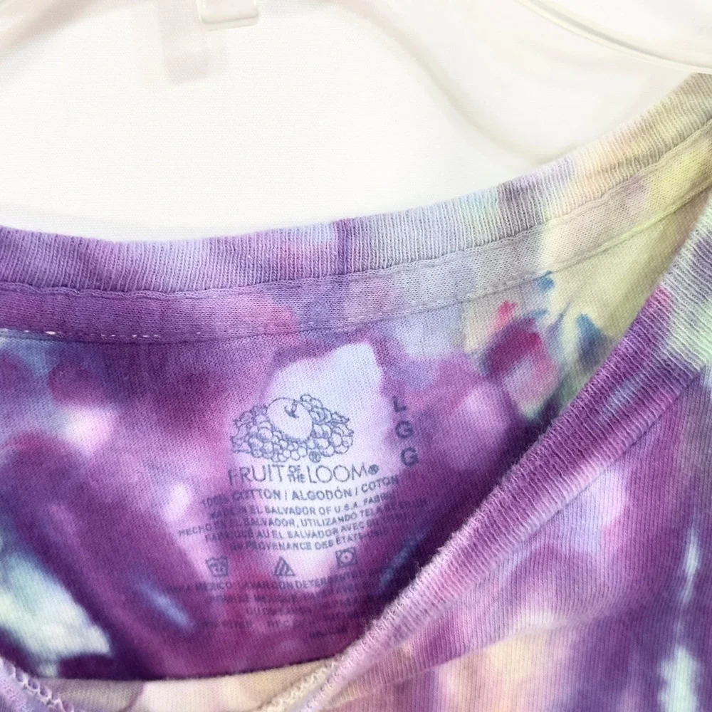 Fruit of‎ the Loom Large Top Handmade Tie Dye Shirt Colorful Purple Yellow 864
